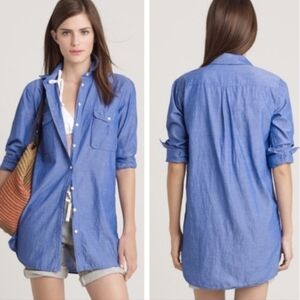 J. Crew Blue Chambray Tomboy Lightweight Tunic Button Down Layering Top Size XS